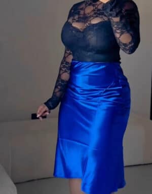 Blue sircle silk skirt